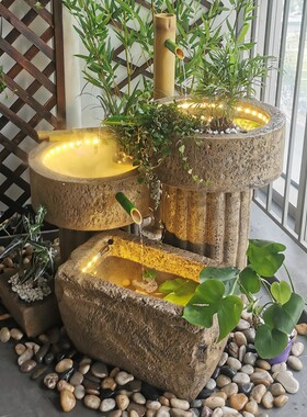 落地阳台装饰客厅招财流水摆件循环水景喷泉鱼池日式花园庭院景观