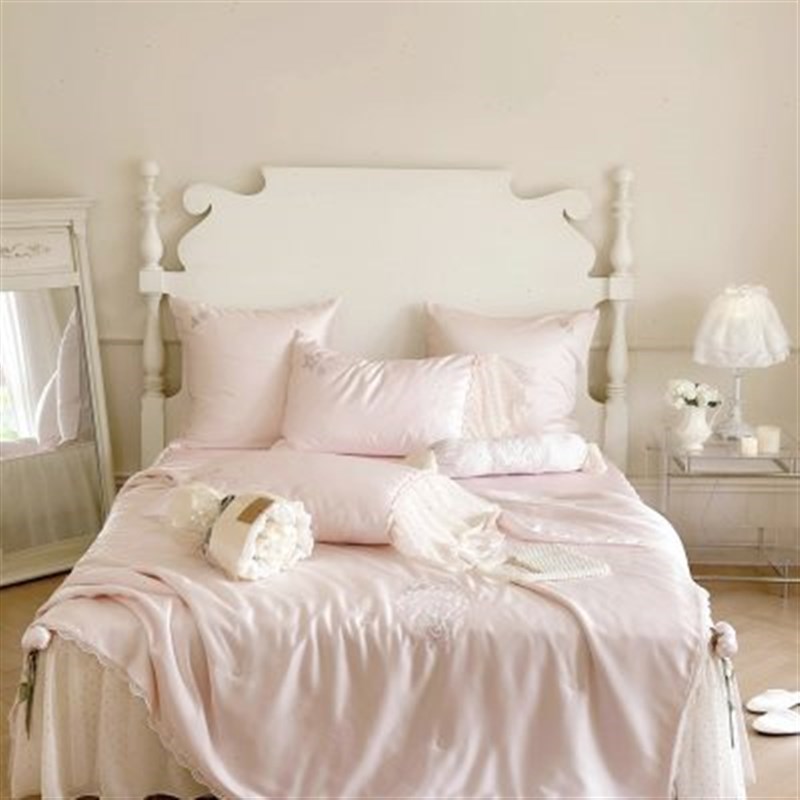 夏季法式仙女公主风床裙款刺绣冰丝凉席三件套蕾丝花边可水洗席子