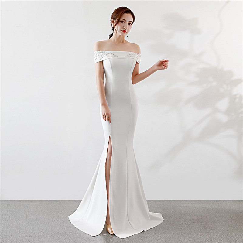 2025新款高级感气质敬酒服晚礼服女长款鱼尾高贵优雅一字肩连衣裙