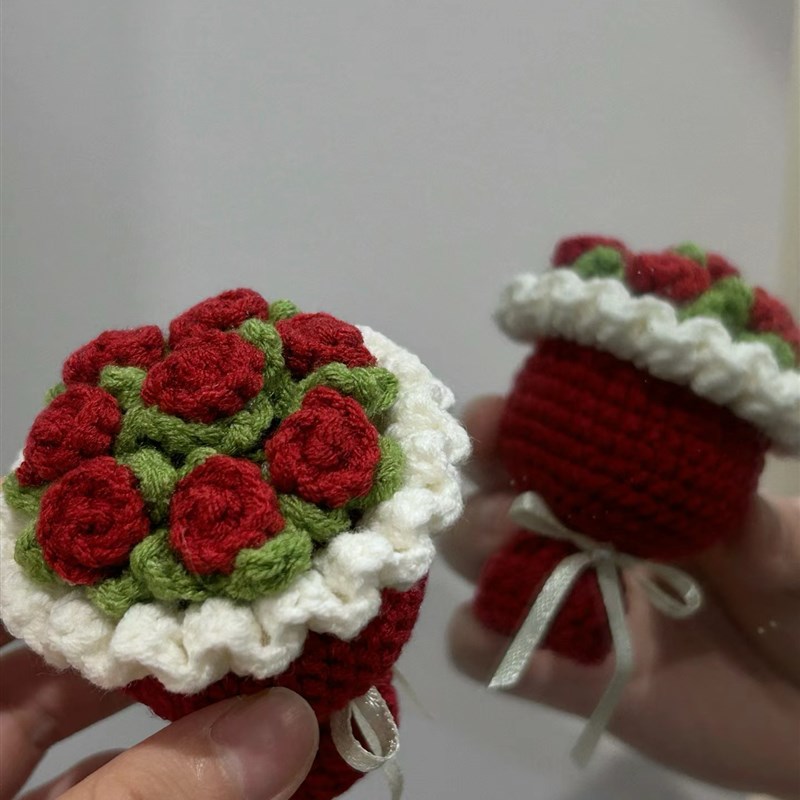 迷你手捧花手工编织diyt材料包毛线花朵钥匙扣摆件送女友七夕礼物