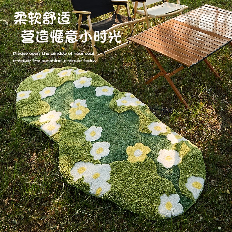 手工绿草地客厅地毯儿童卧室小清新床边毯K可爱毛绒田园风绿色地