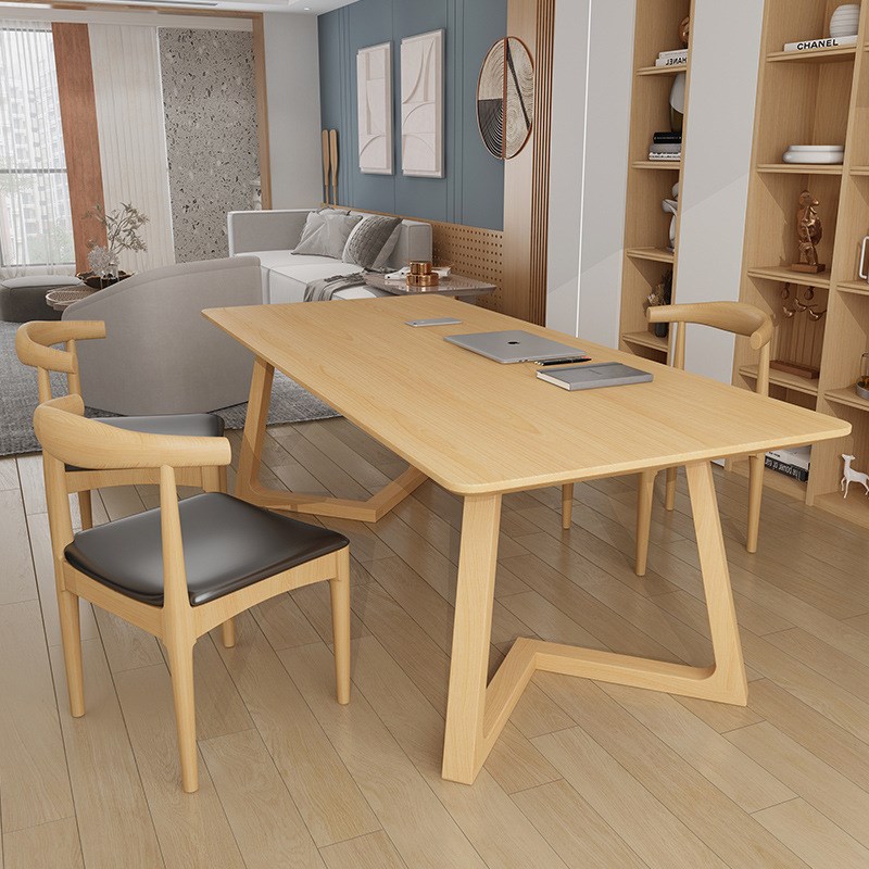 全实木书桌现代简约长条桌学习写字台原木家用电脑桌洽谈办公桌