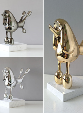 样板间客厅电视柜玄关装饰动物雕塑摆件创意扭体贵宾狗家居摆设