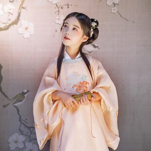 古装宋制汉服女童装圆领大襟衫中国风儿童汉服连衣裙明代明制马