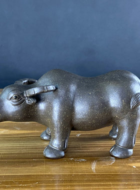 陶土招财牛客厅玄关装饰风水复古摆件中式小号牛办公室桌面摆设品