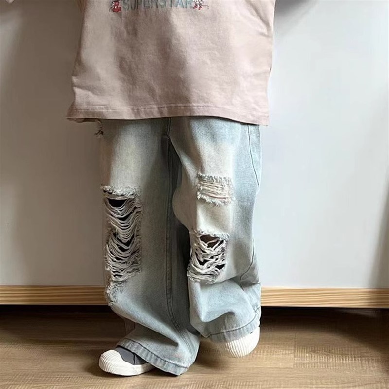 男童破洞牛仔裤2025春秋款儿童直E筒裤男孩废土风长裤宝宝百搭裤