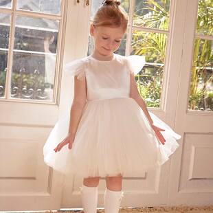 女童夏新款法式网纱连衣裙缎面婚纱礼服裙高端生日蓬蓬公主裙表演