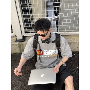 型经典 重磅265g纯棉小领口宽松休闲版 简约小众印花T恤男 美式 PLTH