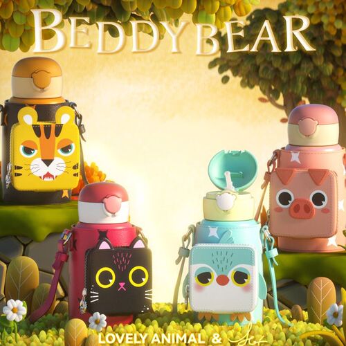 杯具园熊熊抱儿童保温杯带吸w管水壶小学生男幼儿宝宝水杯一杯三