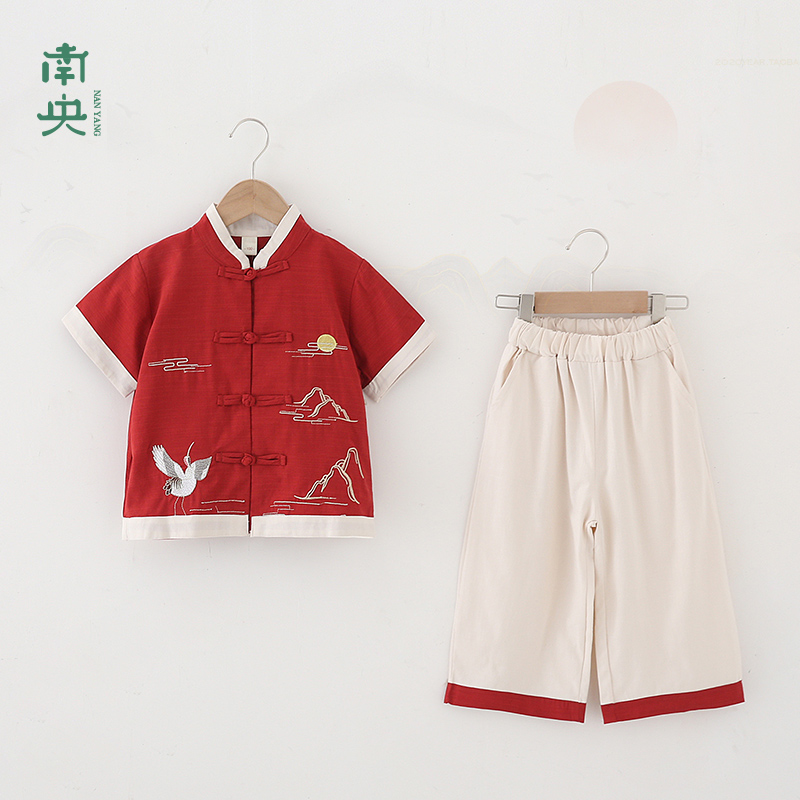 男童唐装套装汉服儿童宝宝周岁宴C礼服中国风古装抓周服装夏季短