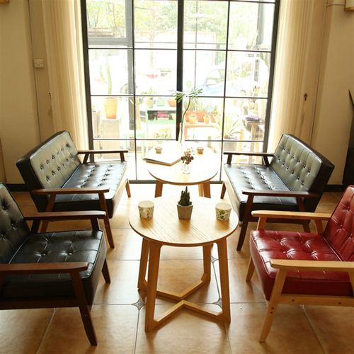 西餐厅桌椅组合i 甜品蛋糕奶茶店实木座椅 咖啡厅实木沙发