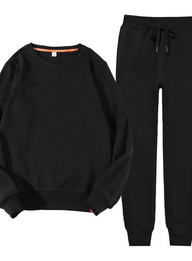 紫色运动套装女秋装2021年新款宽松薄款休闲服纯色U圆领卫衣两件