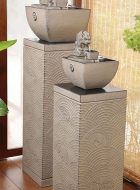 新中式禅意展示柱室内客厅茶室庭院装饰仿古招财流水摆件花盆底座