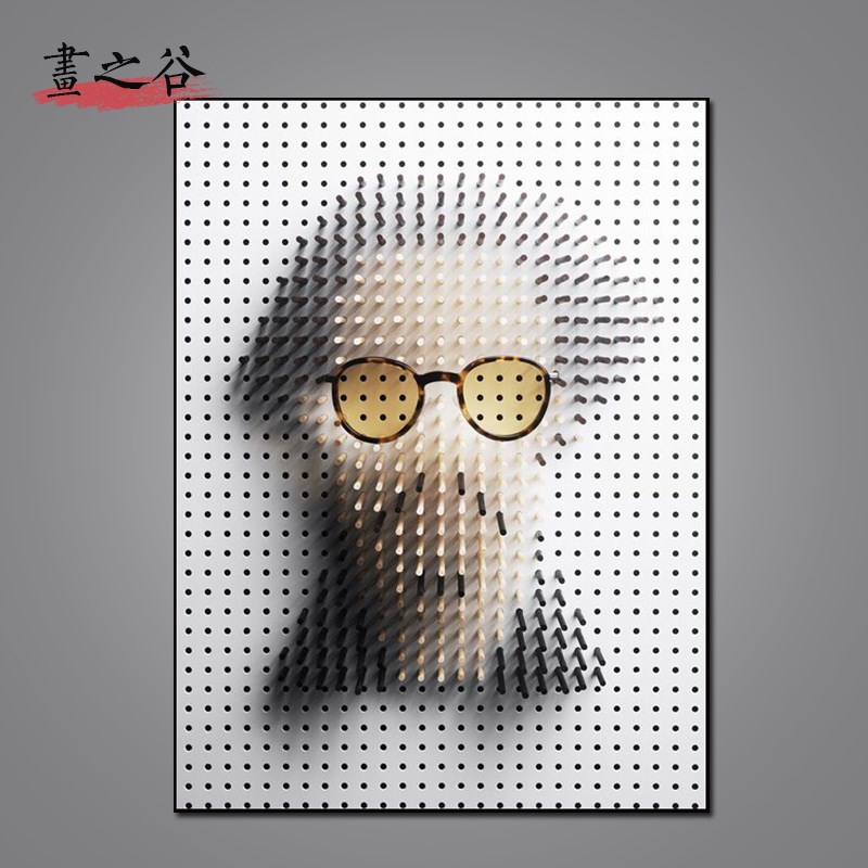 现代抽象立体棍子装置人物肖像装饰画J客厅玄关实物艺术挂画壁画图片