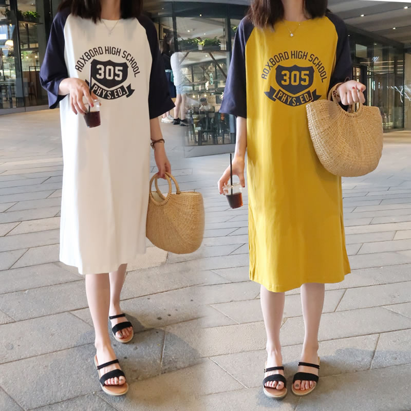 孕妇连衣裙纯棉T恤裙时尚宽松大码长款I过膝长裙韩版孕妇夏装裙子