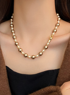 金色珍珠女款毛衣项链2024新款爆款女士甜酷饰品秋冬毛衣链颈链女