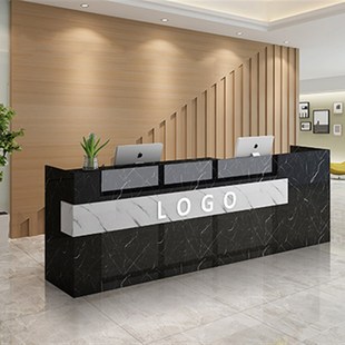 仿大理石纹亮光收银台前台柜台简约现代公司售楼部培训机构办工桌