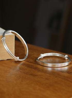 999纯银手工光板扁平面刻字刻图案儿童手镯宝宝送礼