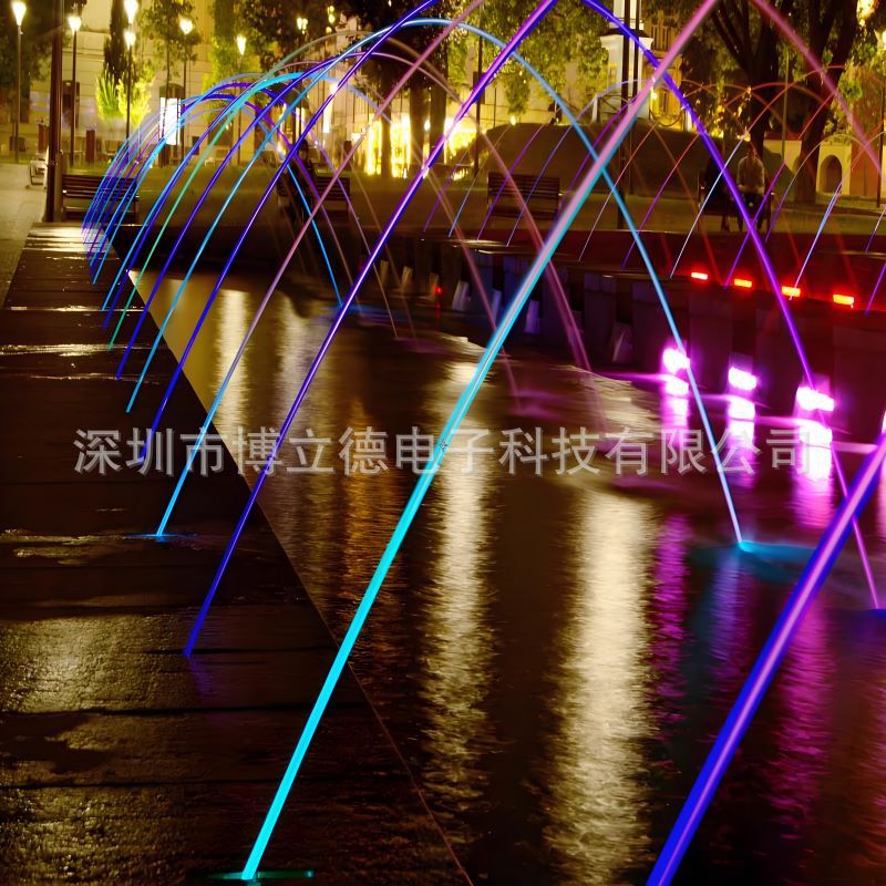 广场户外互动中小型波光跳泉拱形不锈钢喷头灯光旱地波光跳泉水景
