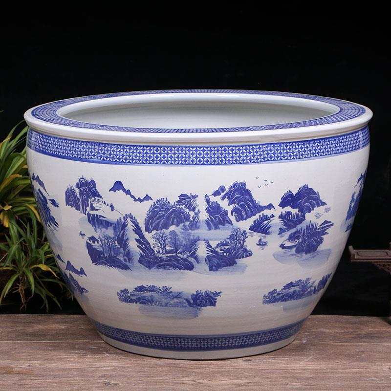 睡莲花盆缸青花陶瓷水缸庭院碗莲荷花盆缸室外特大号铁树种树大缸