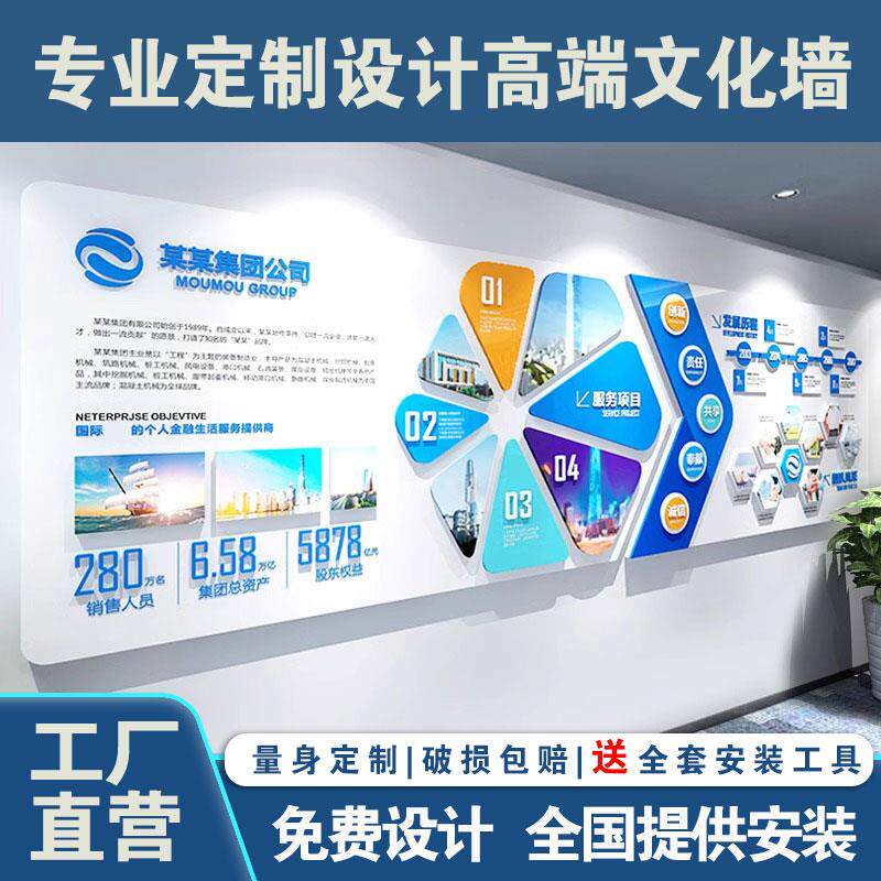 企业文化墙设计定制展示板公司文化背景墙励志标语员工风采照片墙
