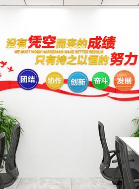 销售墙贴b办公室励志标语团队激励文字亚克力3d自粘企业文化墙贴