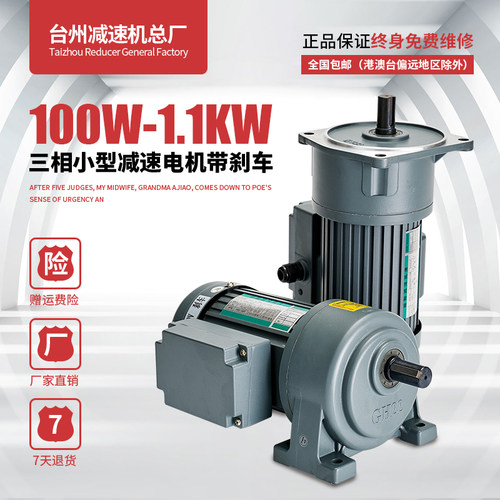 三相卧式齿轮减速电机立式减速电机38B0V小型电机带刹车750W1100W