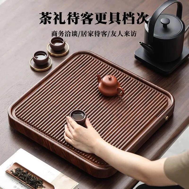 正方形茶盘商用新款排水高端胡桃竹制四方茶海托盘功夫茶具家用