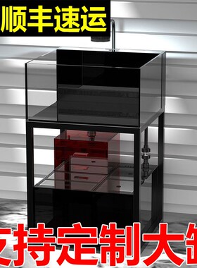 2024新款鱼缸60方缸工业风下过滤客厅家用超白生态80底滤