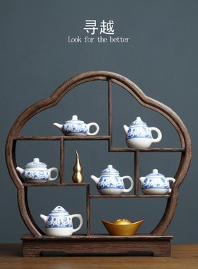 新中式博古架多宝阁复古禅意茶室茶楼茶壶家居客厅装饰品艺术摆件