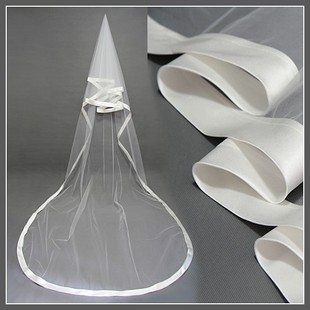 缎面包边长拖尾头纱单层盖头新娘短面纱结婚配饰婚纱配件拿货定制