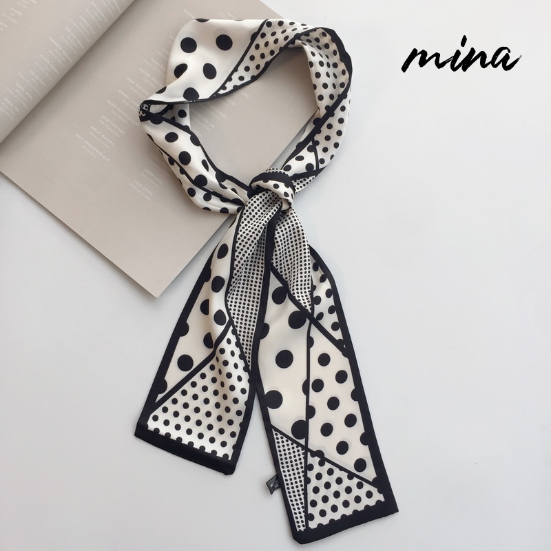 春秋百搭装饰细窄长条p波点小丝巾绑包包手柄丝带韩国小领巾秋冬