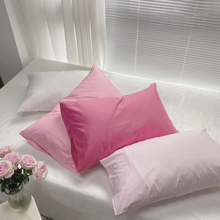 蔷薇!禾昊定染纯l棉全棉纯色粉色枕套单人单个枕头套少女心百搭