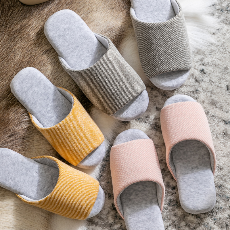 日式春秋夏季软底静音起居家用棉拖鞋男女室内木地板W防滑布底机