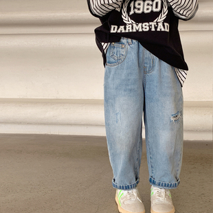 2024春装 子百搭休闲裤 v新款 裤 洋派老爹 儿童春秋款 女童破洞牛仔裤