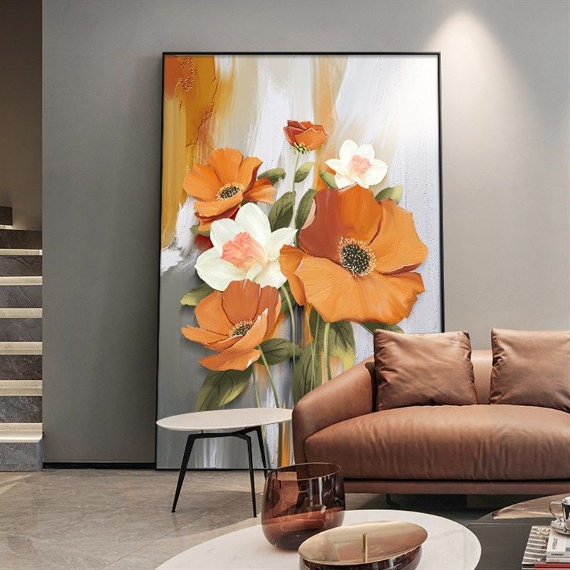 花卉单幅艺术平面质感喷绘铝合金高级感沙发背景墙落地画玄关挂画