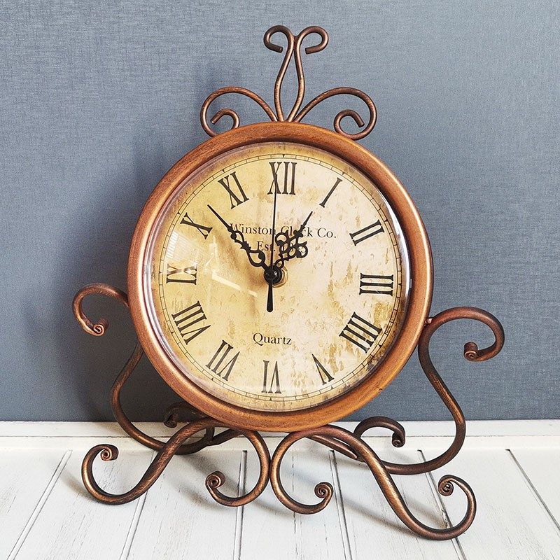 欧式免打孔复古钟表客厅座钟铁艺钟美式摆钟现代家用装饰仿古台钟