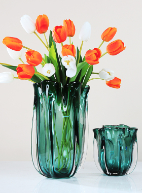 现代轻奢绿色琉璃花瓶摆件简约客厅餐桌样板房花器插花玻璃软装饰