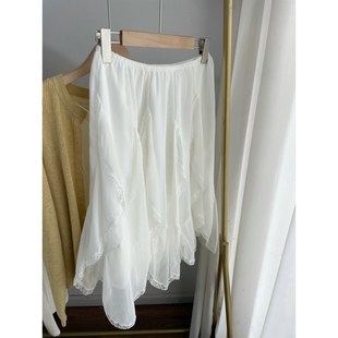 M4110松紧腰小白裙 流苏花瓣半身裙雪纺裙W女2025夏