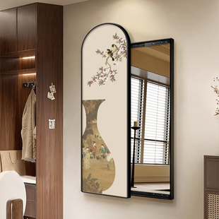 中古风入户玄关平移式推拉镜子装饰画客厅隐藏式穿衣X镜全身镜挂