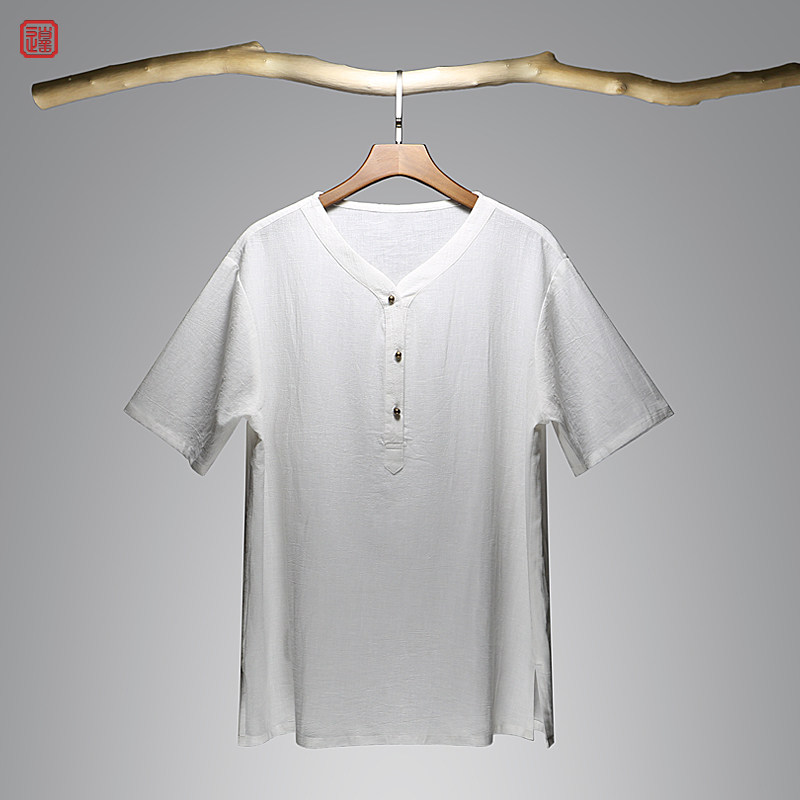 中国风短袖男棉麻舒适透气上衣男休闲夏季薄款宽松大码亚麻T恤男,男装,T恤,淘宝优惠券,粉丝福利购,淘宝优惠卷