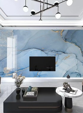 竹木纤维集成墙板电视背景墙蓝色大理石纹木饰面碳晶板客厅护墙板