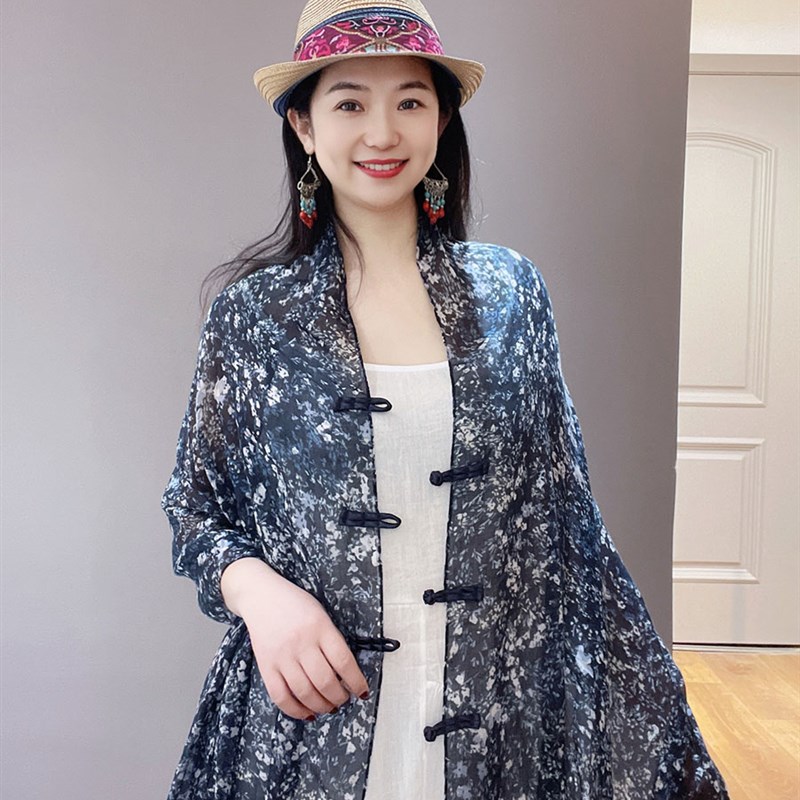 披肩女外搭高端配裙子民族国风夏季薄款防晒碎花复古网Y红海边纱