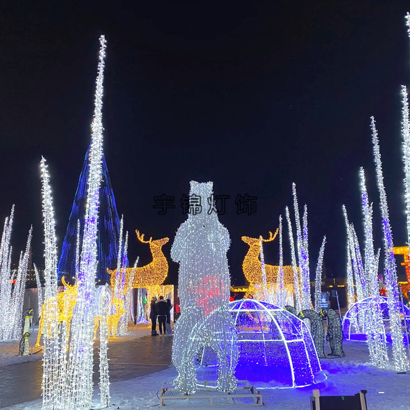 户外亮化节日 圣诞装饰冰柱造型熊动物圣诞鹿拉车LED圣诞场景布置