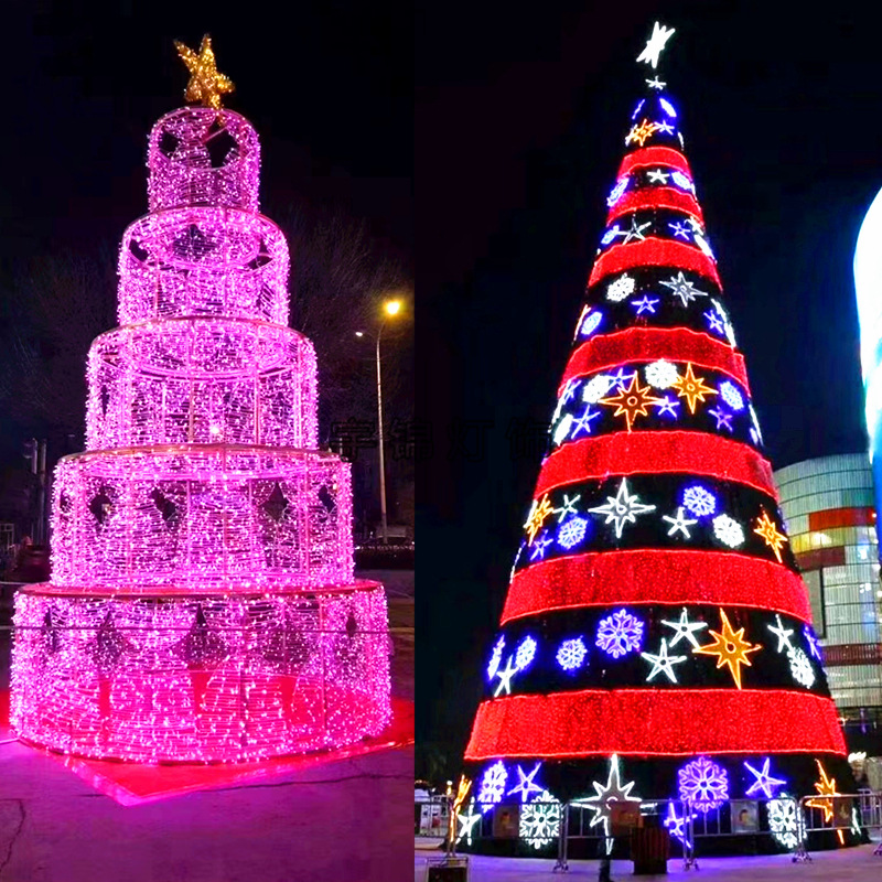 2022酒店广场户外新款大型LED灯光圣诞树 时尚新颖圣诞雪花造型灯