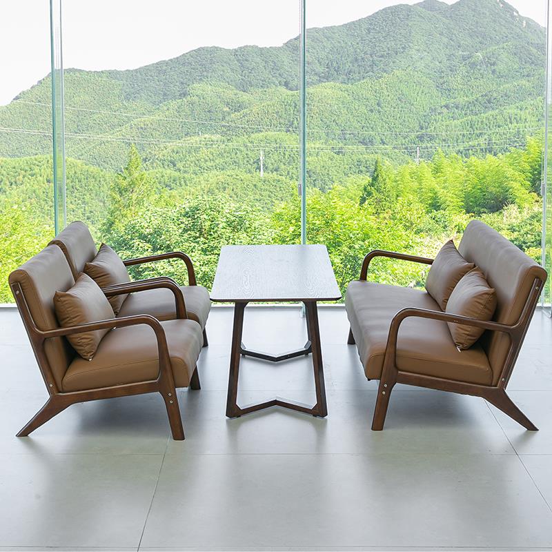 咖啡厅桌椅组合休息区接待洽谈奶茶店休闲卡座民宿餐厅实木沙发椅