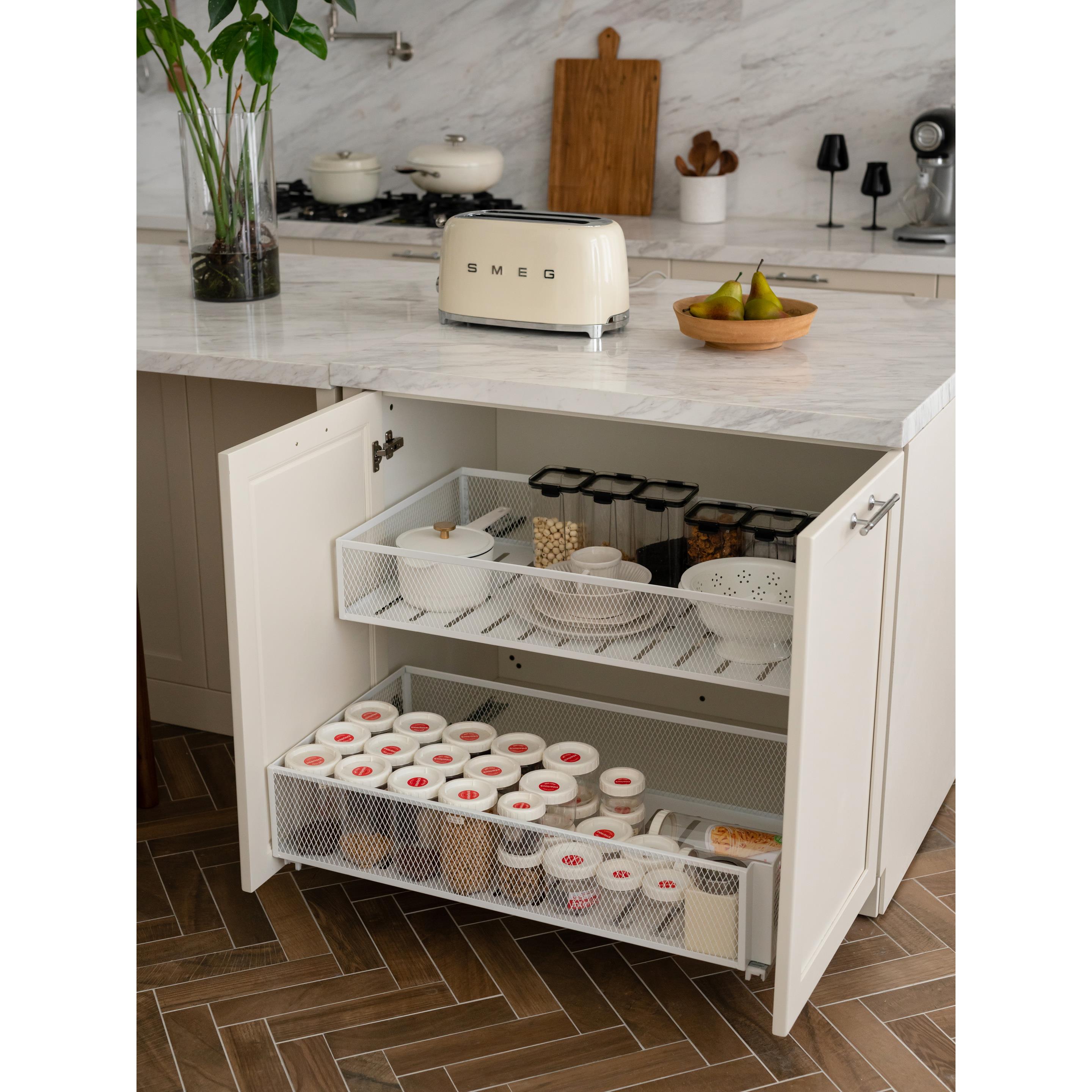 新款网格收纳篮橱柜收纳筐杂物置物篮子定制厨房衣柜抽屉轨道拉篮