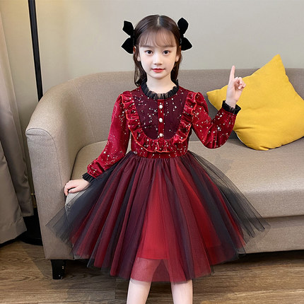 女童公主礼服儿童装连衣裙子洋气秋D冬装加绒加厚冬季新年装圣诞