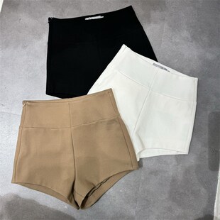 辣妹高腰包臀短裤女春夏季新款侧拉链拼接后口袋紧身显瘦纯色热裤