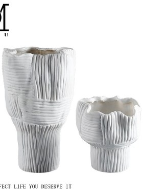 现代简约白色树脂插花花瓶家居客厅装饰品摆件酒店样板房大号花器